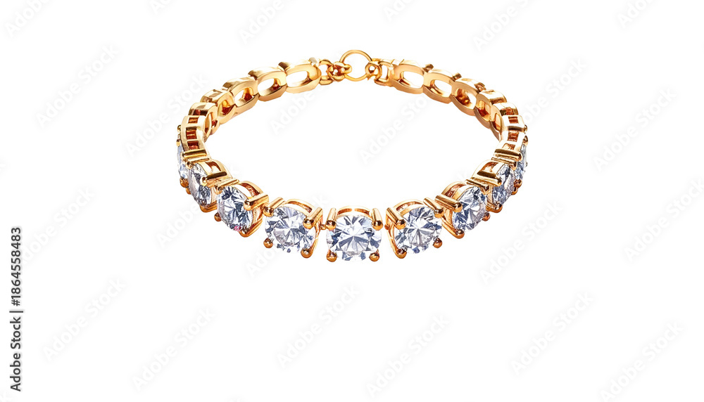 Obraz premium A close-up view presents a luxurious gold bracelet. It features a continuous line of clear, brilliant gemstones, set evenly. The piece shines against a black background
