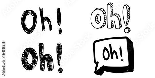 Set of doodle oh! word vector for surprise reactions. Ideal for comic strips, shocked text, exclamation bubbles, and hand-drawn emotional words.