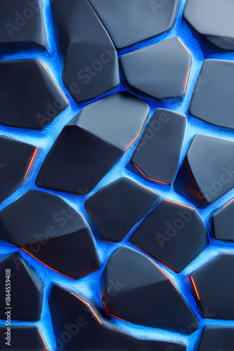 Geometric shapes, glowing blue lines, futuristic abstract pattern design