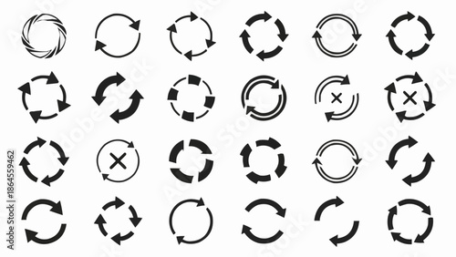 Set of Circular Arrow Icons for Rotation and Recycling.