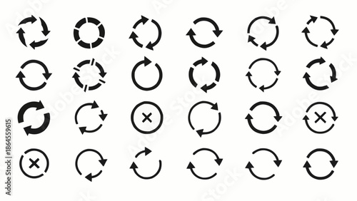Set of Circular Arrow Icons for Refresh and Rotation.