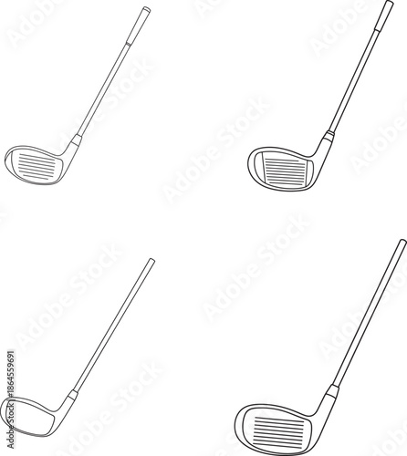Four different golf club heads and shafts illustration