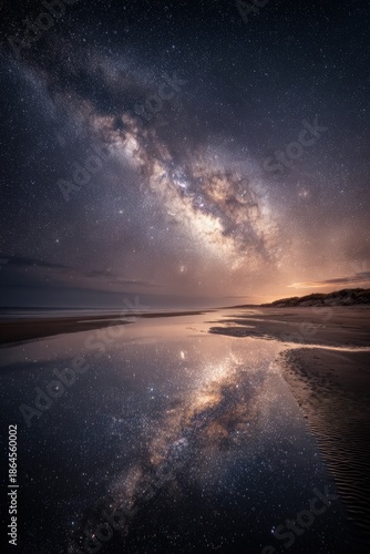 Milky Way Reflection On Beach At Night