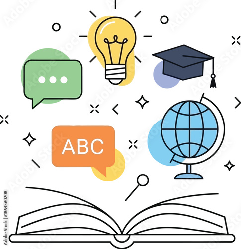 Open book symbolizing the foundation for acquiring knowledge ideas communication and global understanding through education and learning concepts