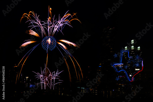 fireworks over the city of Dallas 