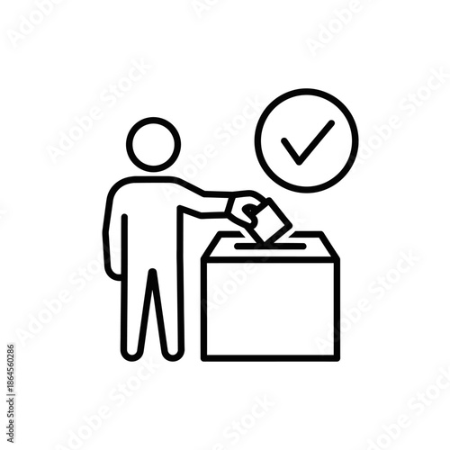 Voting Person Casting Ballot into Box with Checkmark.