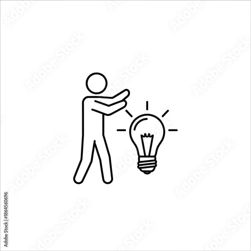 Man with outstretched hand towards lightbulb idea generation.