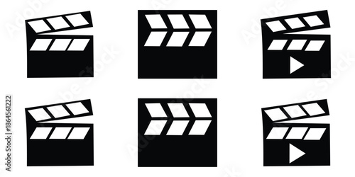 Set of Movie Clapperboard Icons – Vintage Film Slate Vector Collection for Cinema, Video, and Filmmaking Design Concepts	
