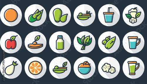 Healthy Food and Diet Icons - Modern Flat Design