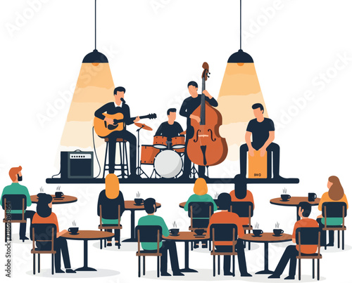 Live Music Performance in a Cozy Cafe Musicians and Audience Enjoying an Evening