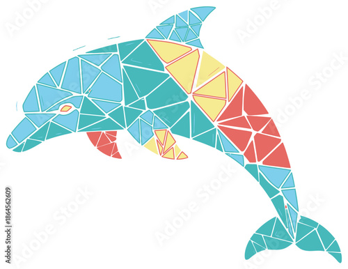 Vibrant Geometric Dolphin Illustration with Mosaic Triangles