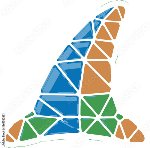 Abstract Geometric Shark Fin Illustration with Colorful Polygonal Segments
