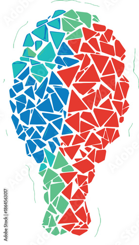 Geometric Mosaic Fried Chicken Drumstick Abstract Art in Vibrant Red, Blue, and Green Triangles