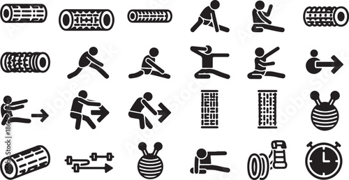 Black and white fitness icons for healthy lifestyle motivation