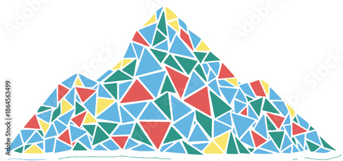 Colorful Geometric Mountain Range Illustration with Mosaic Triangles on Transparent