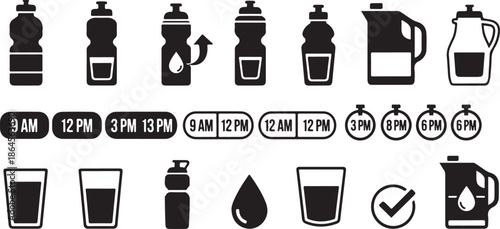 Hydration icons and coffee symbols for daily routine schedule