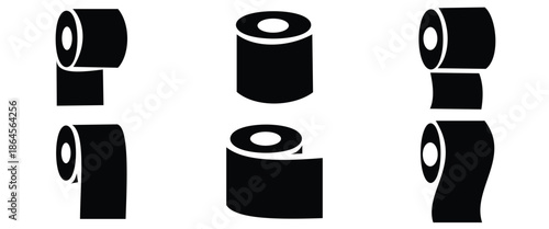 Modern Toilet Paper Roll Icon Collection - Professional Line Art and Black Glyph Sign 