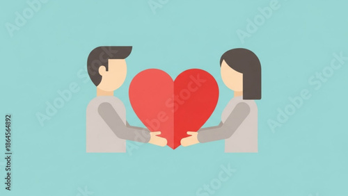 A minimalist vector graphic of a loving couple holding a heart
