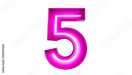 A vibrant magenta neon number five, showcasing bright white inner glow, set against a stark, black background