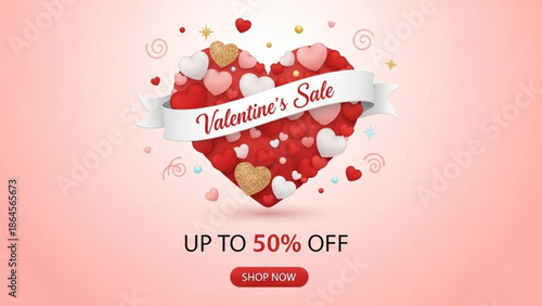 A colorful Valentine's Day sale vector graphic with a heart and discount offer