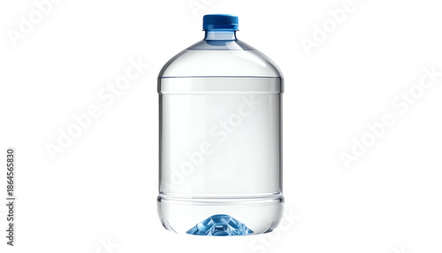 Large transparent container of liquid with a blue cap against a black background. The base has a small section of a blue liquid