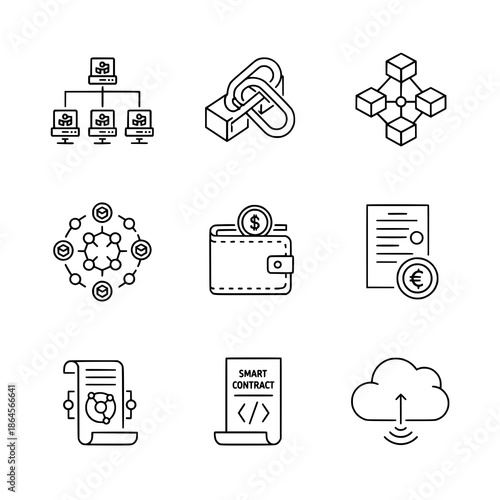 Blockchain and Web3 ecosystem vector icon set for decentralized technology