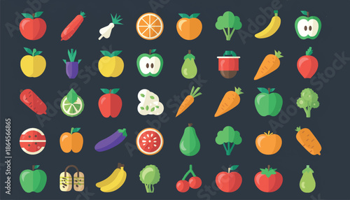 Fruit and Vegetable Icon Set - Flat Modern Design