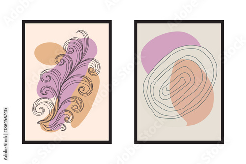 Abstract coffee swirl pattern, soft curves, limited color palette, modern minimal design, elegant wall art for coffee shop
