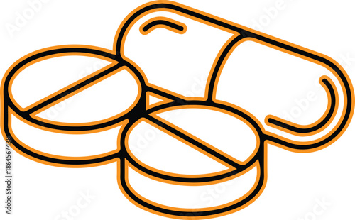 Pills and capsules icon set