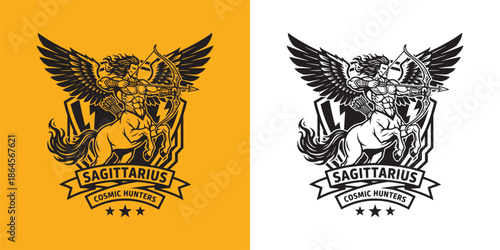 Sagittarius Centaur Archer with Wings Logo, Cosmic Hunters Mascot