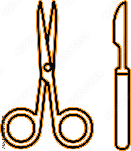 Scissors and scalpel icon set for medical use