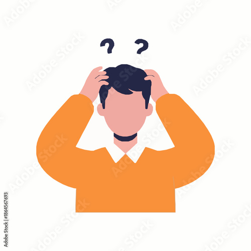 Confused person thinking vector illustration with question marks and problem concept
