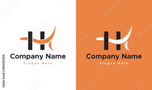 Modern abstract HK letter logo design with orange swoosh, clean corporate brand identity template for business.