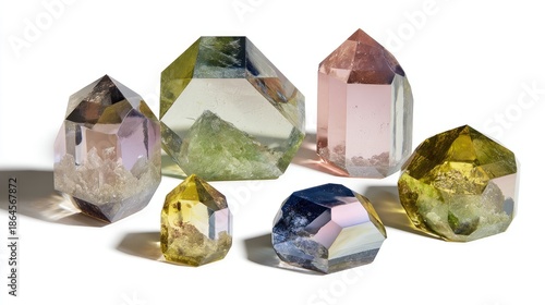 Colorful Faceted Crystals Displayed