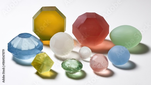Colorful Faceted Glass Objects On White Background