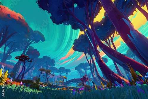 Pixelated Fantasy Forest Landscape