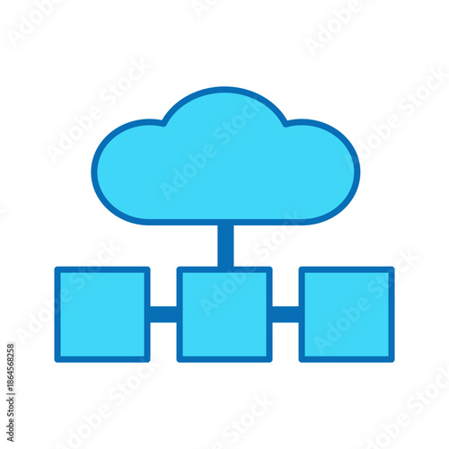 Cloud computing or a networked system on white background.