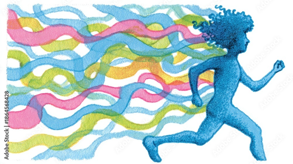 Obraz premium Abstract illustration of a running person with colorful flowing lines
