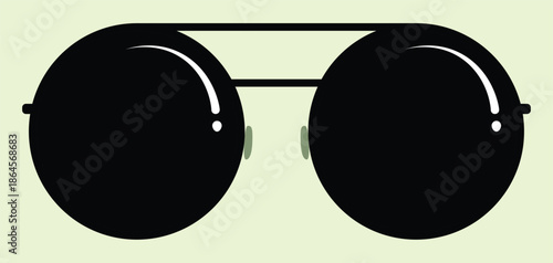 Round Black Sunglasses Glasses Vector Illustration on Off-White Background.