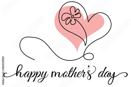 Happy Mother day card. Flower inside heart. Symbol of love, care and happiness. Vector banner with pink paper heart. Symbol of love and calligraphy text