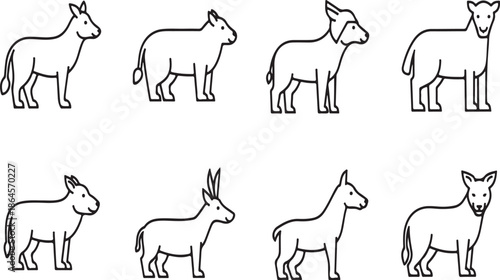 A black and white illustration of various goat breeds in different poses