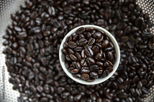 dark roasted coffee bean from fresh roasting in home cafe