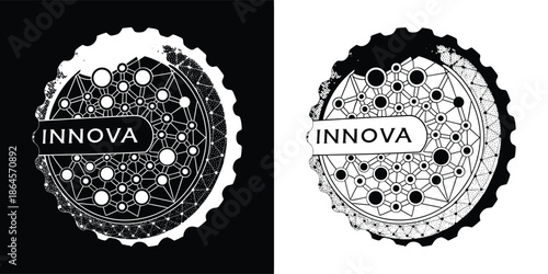 Abstract innova logo design with intricate circuit patterns, representing technology, innovation, and connection in a modern digital concept