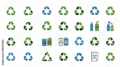 Collection of Recycling Symbols and Sustainable Icons for Eco-Friendly Practices.