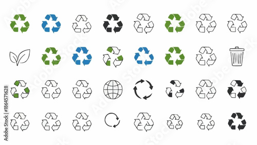 Collection of Recycle Icons and Environmental Symbols for Sustainable Living.