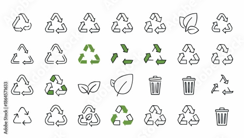 Collection of Recycling and Eco-Friendly Icons for Sustainable Living.