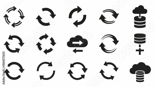 Set of Circular Arrows and Cloud Database Icons.