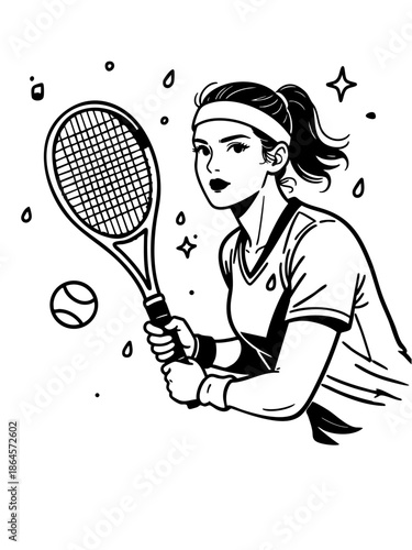 A dynamic vector illustration of a determined woman ready to hit a ball with a racket, emphasizing fitness and competitive spirit in a padel or tennis