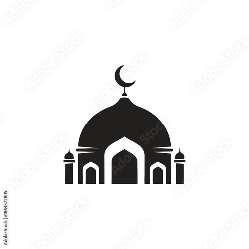 Islamic Mosque Dome Silhouette with Crescent Moon.
