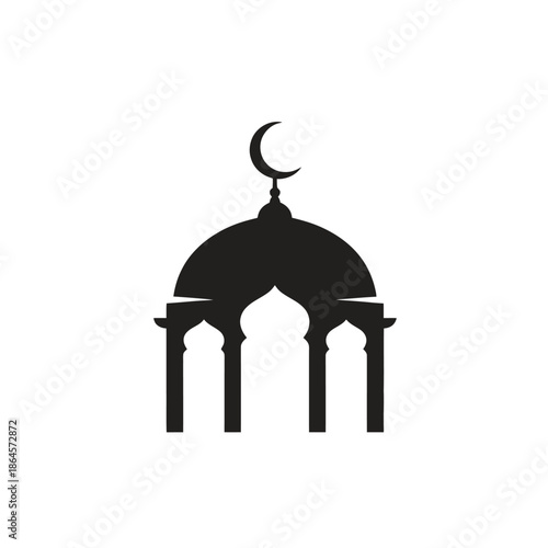 Islamic Mosque Dome Silhouette with Crescent Moon.